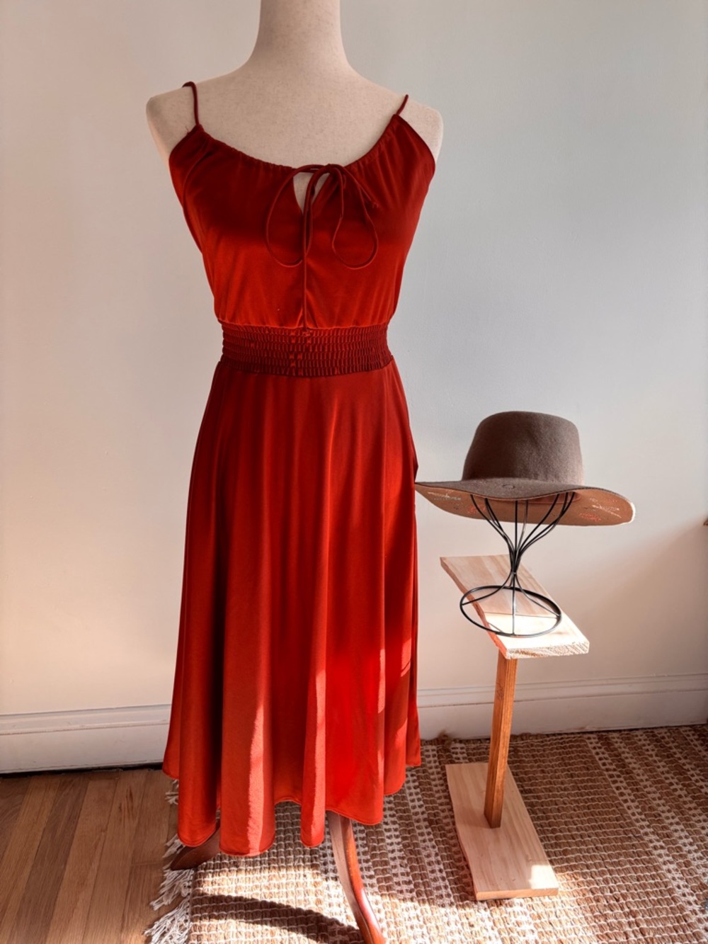 Vintage Red Spaghetti Strap Midi Dress